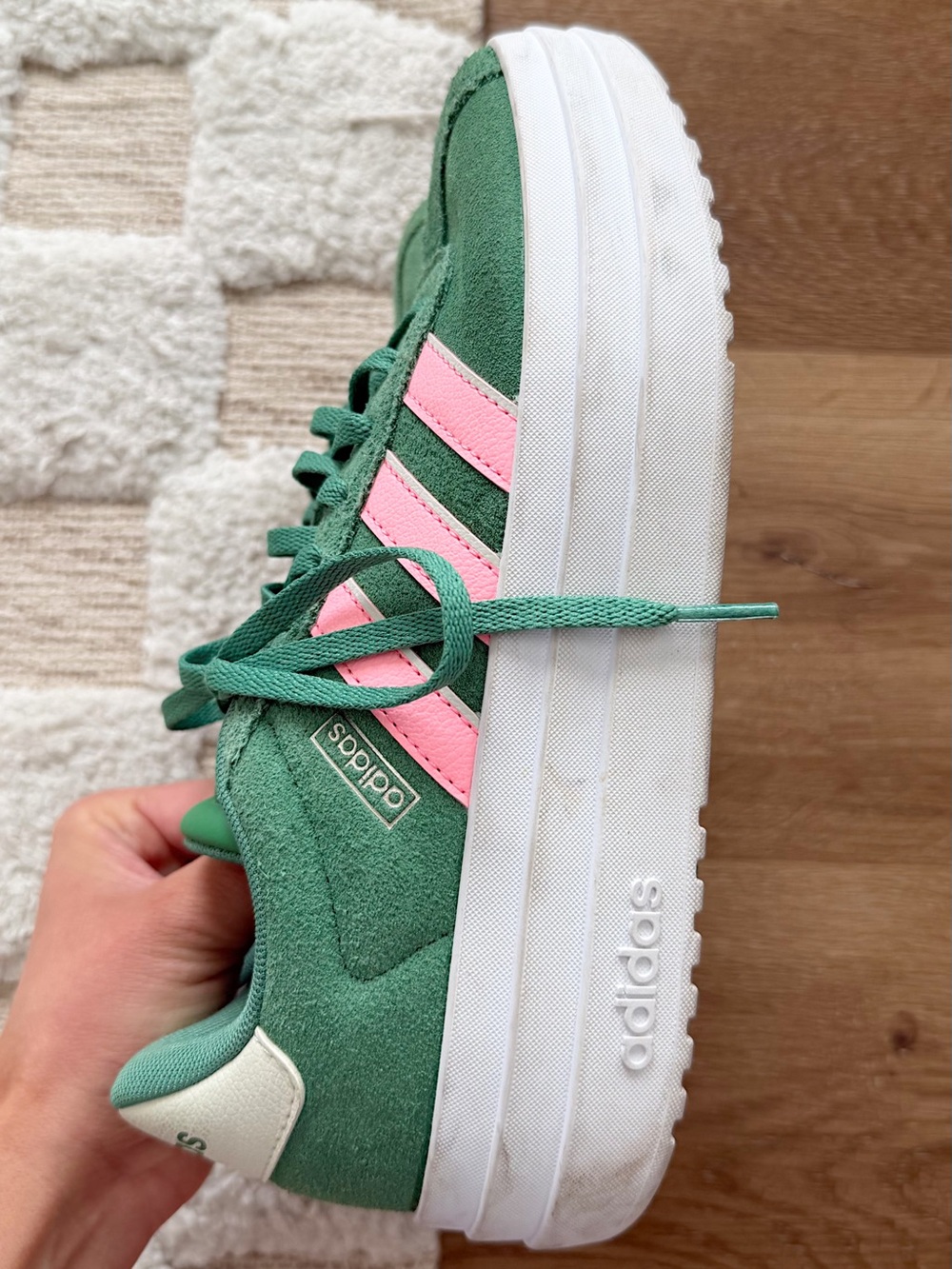 Adidas VL Court Bold Platform Sneaker in Green/Pink Colorway - Picture 4 of 9